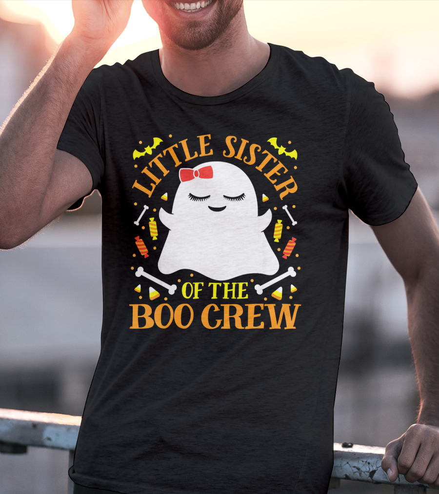 Little Sister Of The Boo Crew Ghost Halloween Candy Bats T-Shirt