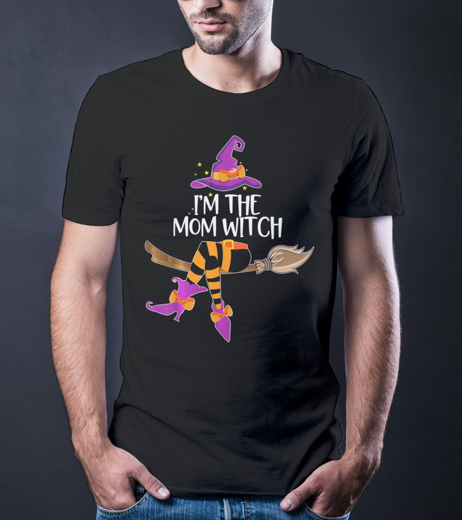I’m The Mom Witch Halloween Matching Wizard Hat And Broomstick T-Shirt