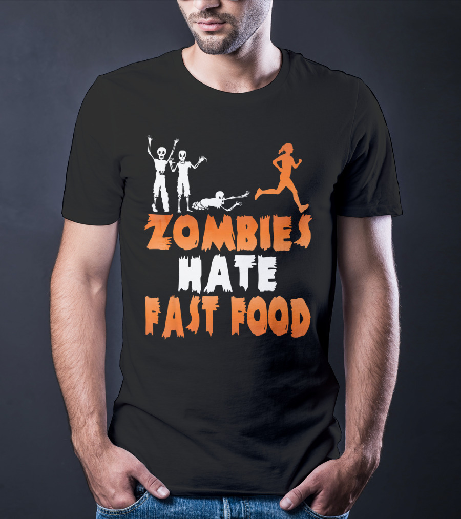 Zombies Hate Fast Food Skeletons Chasing Runner T-Shirt