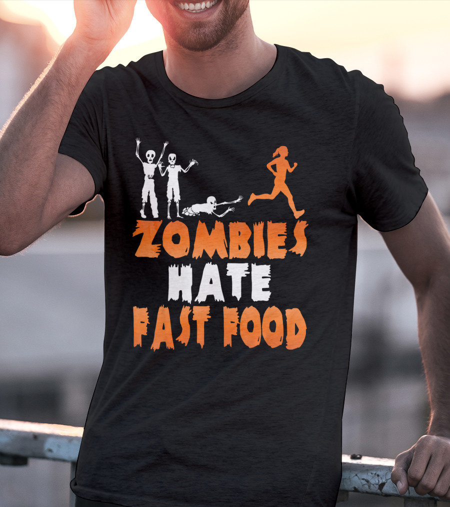 Zombies Hate Fast Food Skeletons Chasing Runner T-Shirt