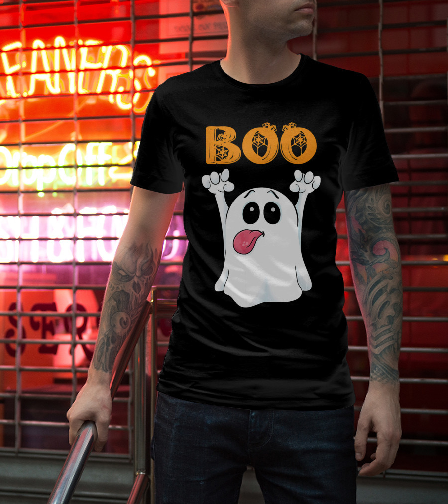 Boo Silly Ghost With Pumpkin Lettering T-Shirt