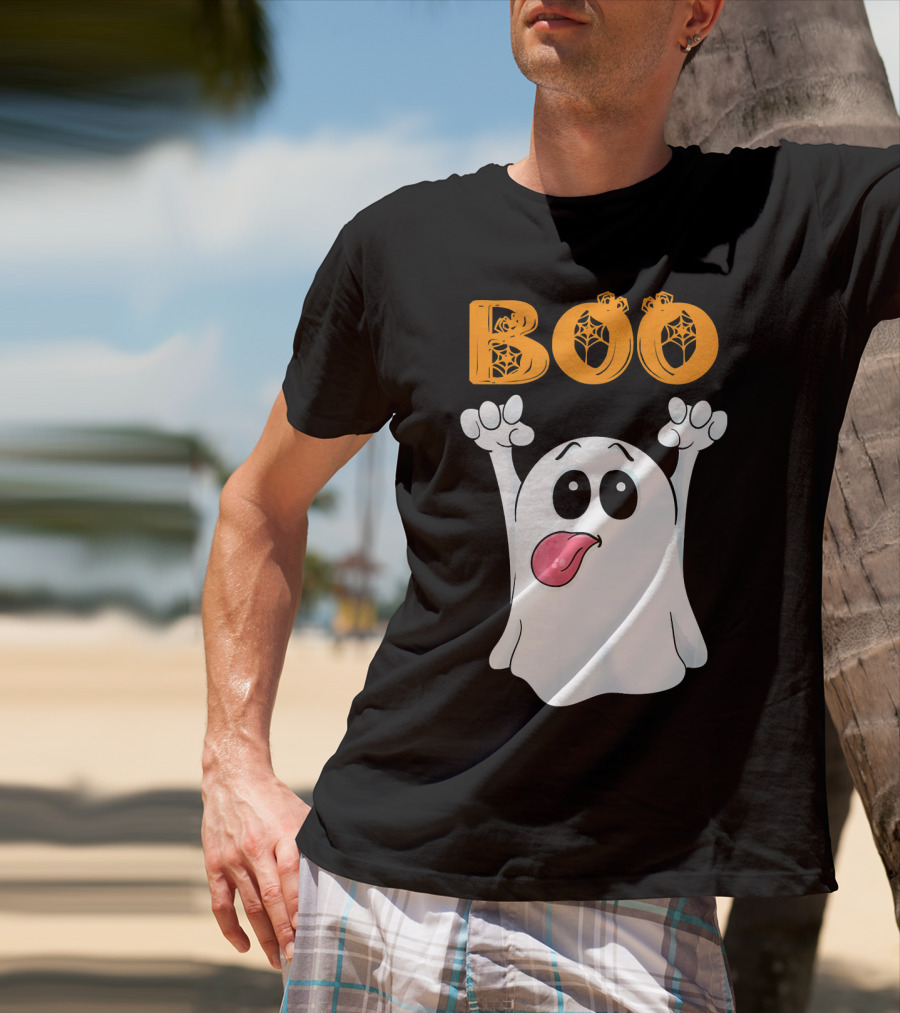 Boo Silly Ghost With Pumpkin Lettering T-Shirt