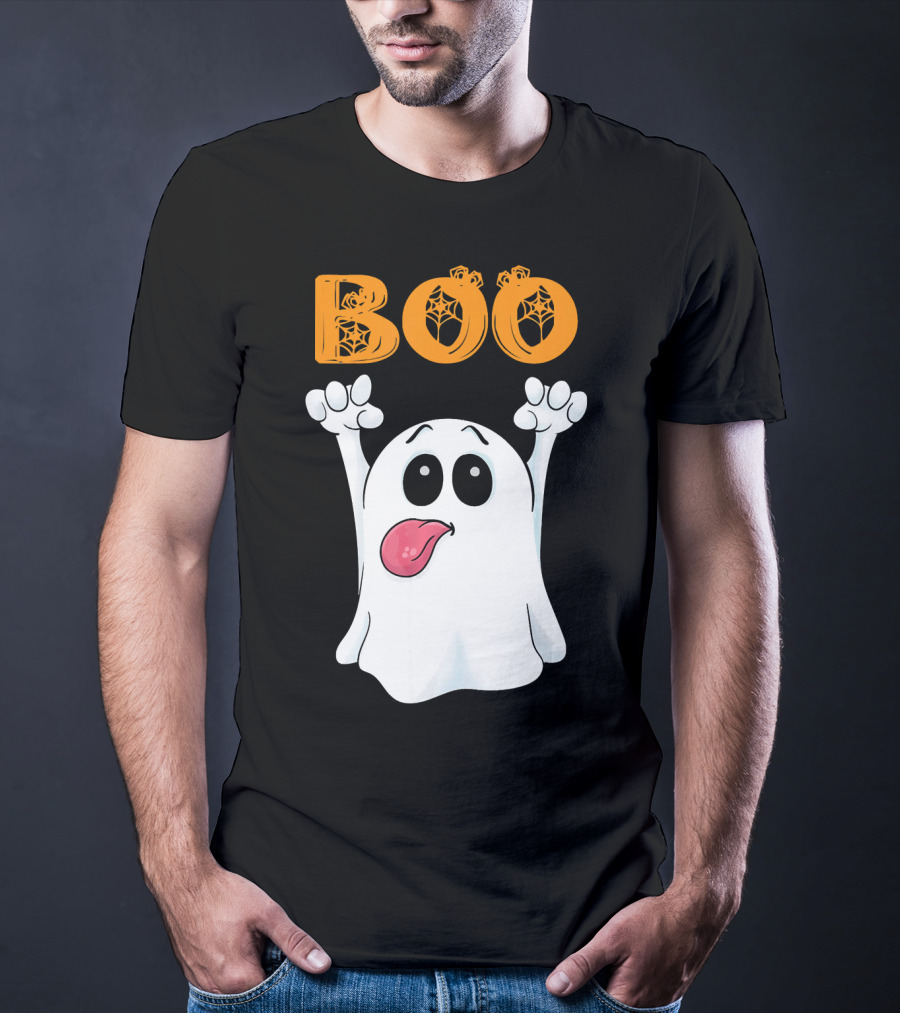 Boo Silly Ghost With Pumpkin Lettering T-Shirt