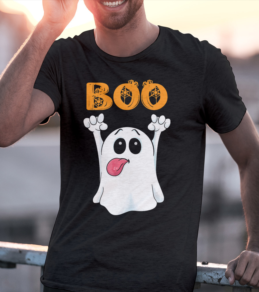 Boo Silly Ghost With Pumpkin Lettering T-Shirt