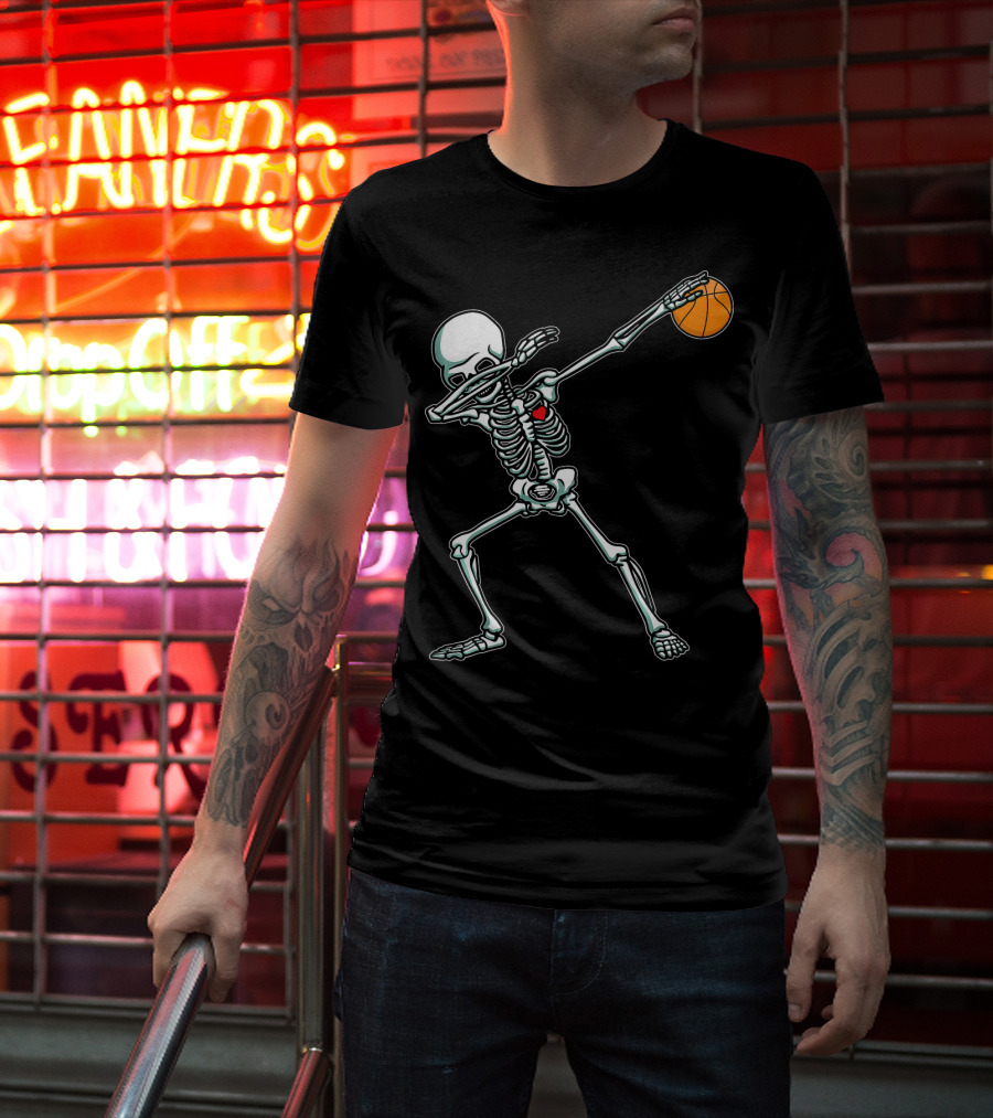 Dabbing Skeleton With Basketball T-Shirt
