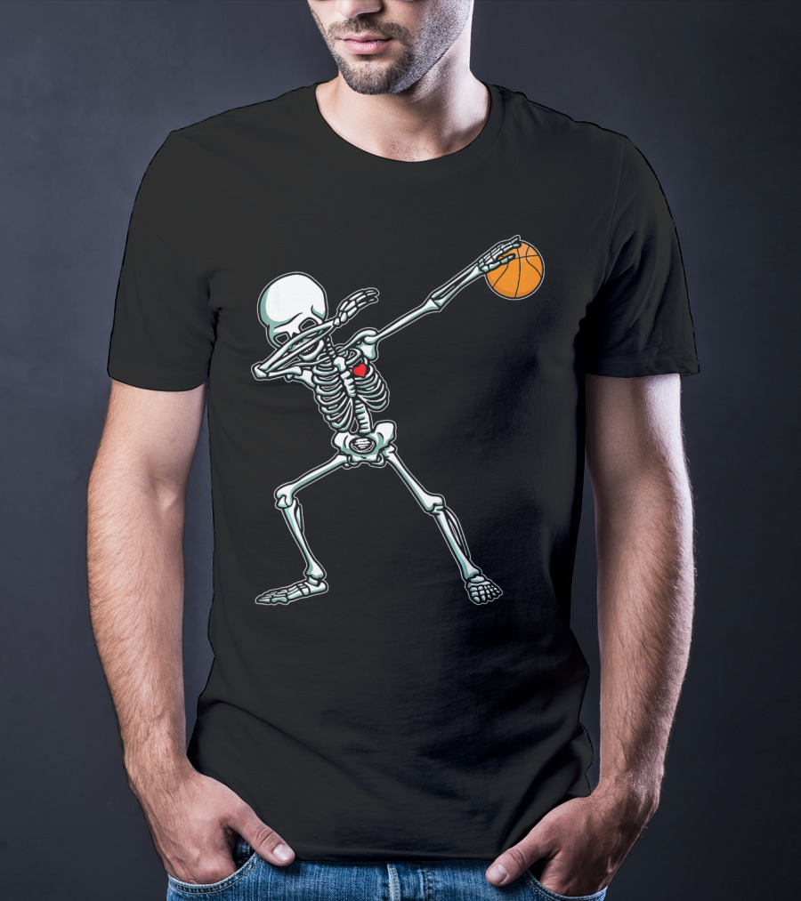 Dabbing Skeleton With Basketball T-Shirt
