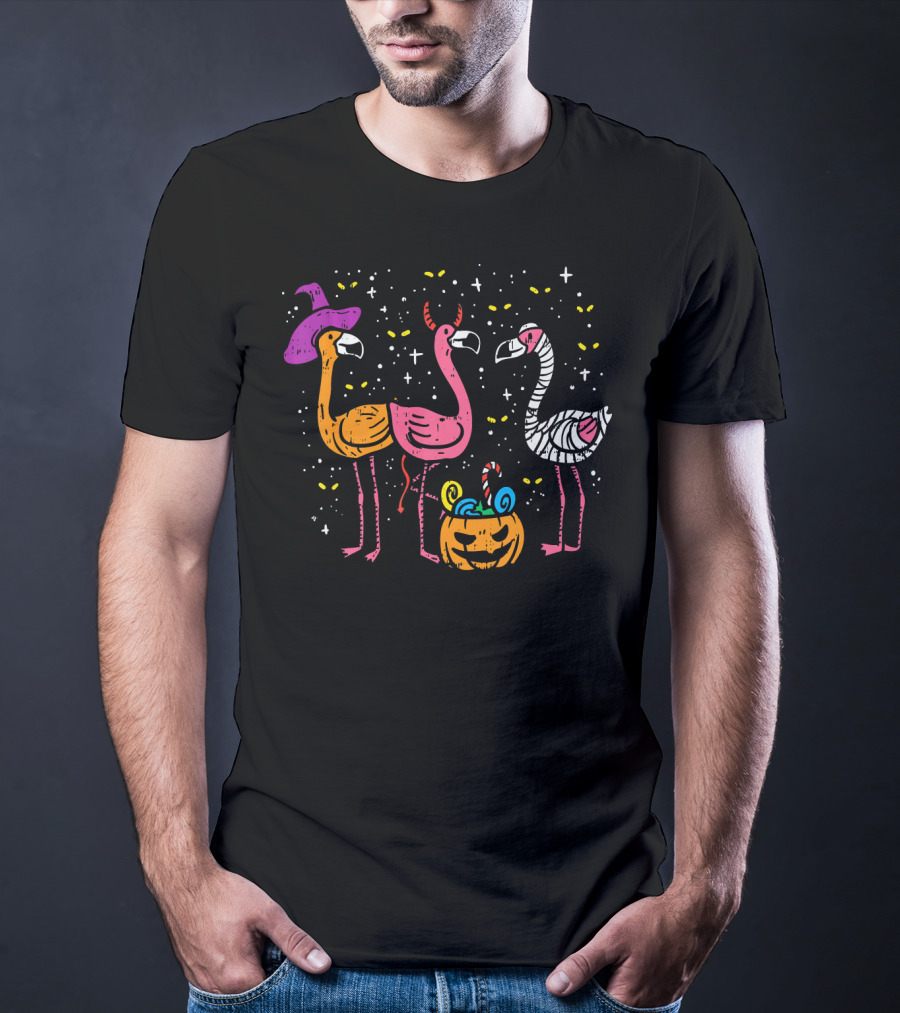 Scary Flamingos Witch Devil Mummy Halloween T-Shirt
