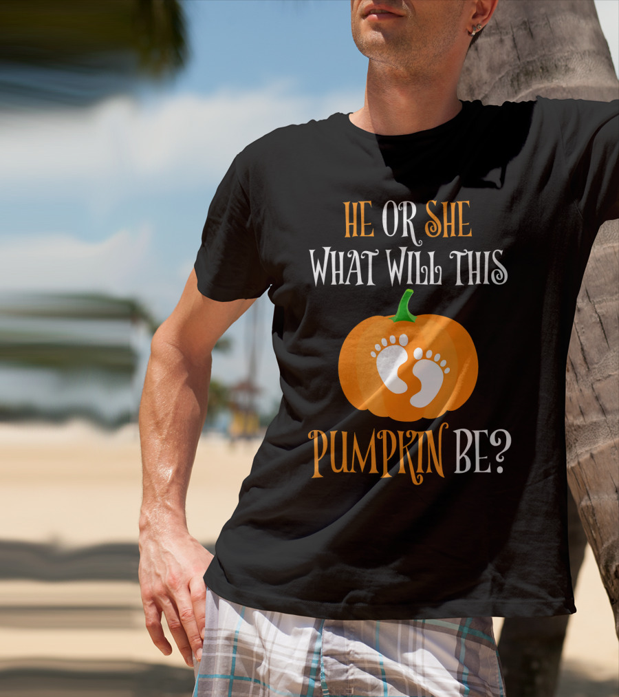 He Or She What Will This Pumpkin Be Gender Reveal Pregnancy T-Shirt