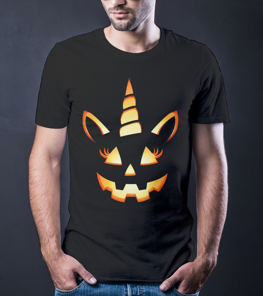 Jack O Lantern Pumpkin With Unicorn Eyelashes T-Shirt