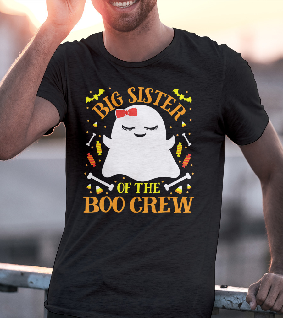 Big Sister Of The Boo Crew Ghost With Candy And Bones T-Shirt
