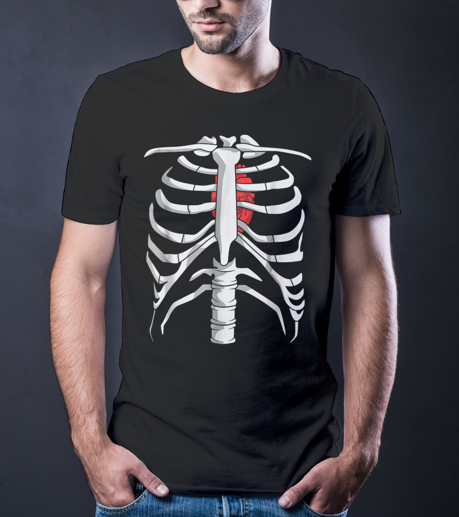 Skeleton Ribcage With Red Heart Day Of The Dead T-Shirt