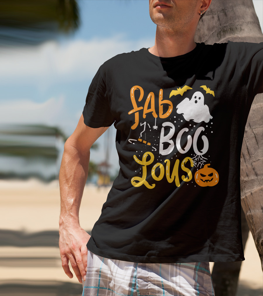 Halloween Fab Boo Lous Ghost Bat Pumpkin Spiderweb T-Shirt