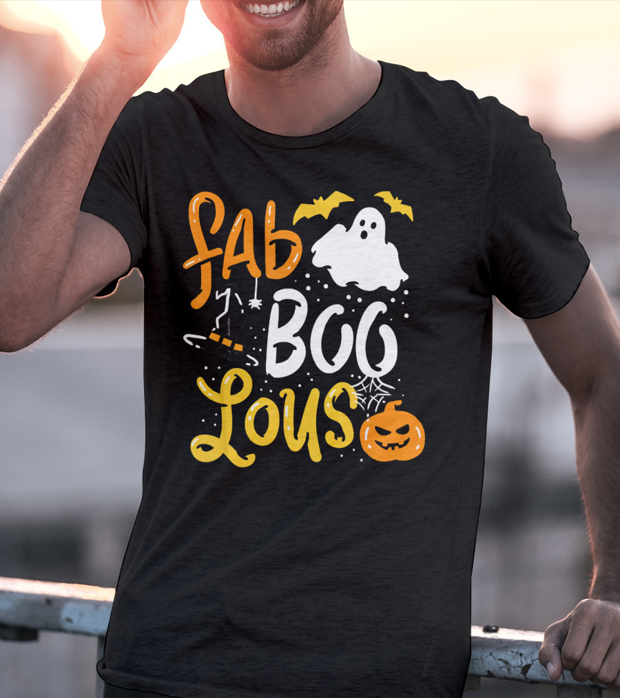 Halloween Fab Boo Lous Ghost Bat Pumpkin Spiderweb T-Shirt