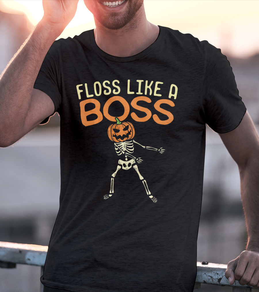 Floss Like A Boss Skeleton Pumpkin Head T-Shirt