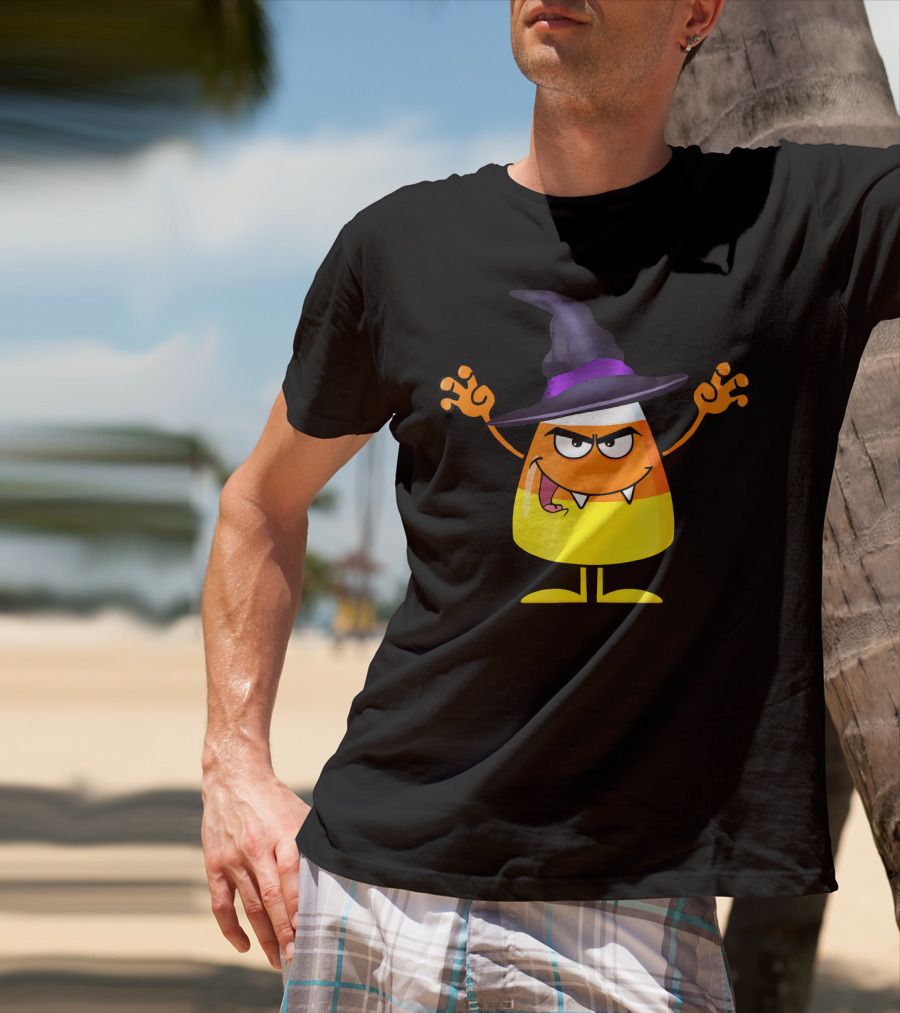 Halloween Candy Corn Witch Emoji With Funny Evil Grin T-Shirt