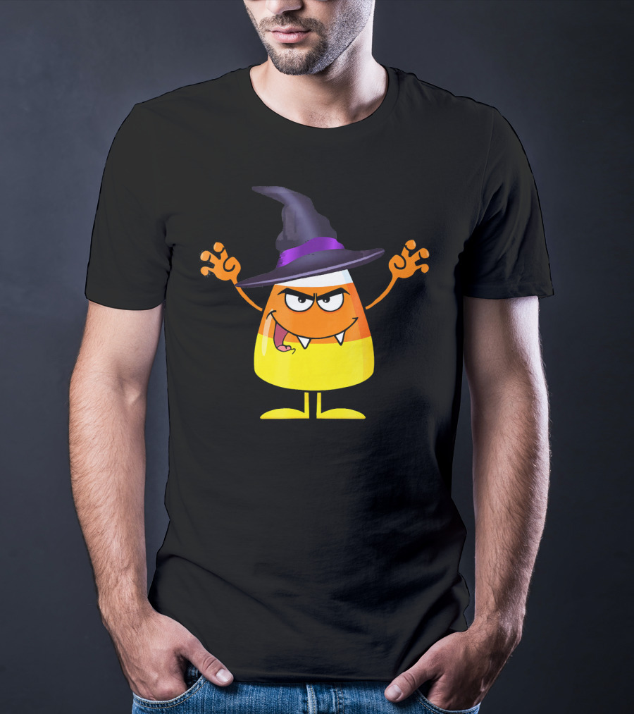 Halloween Candy Corn Witch Emoji With Funny Evil Grin T-Shirt