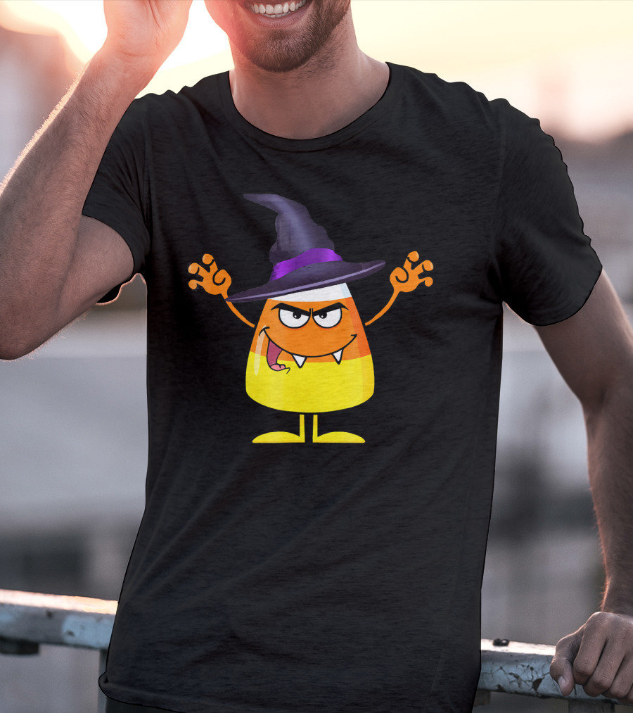 Halloween Candy Corn Witch Emoji With Funny Evil Grin T-Shirt