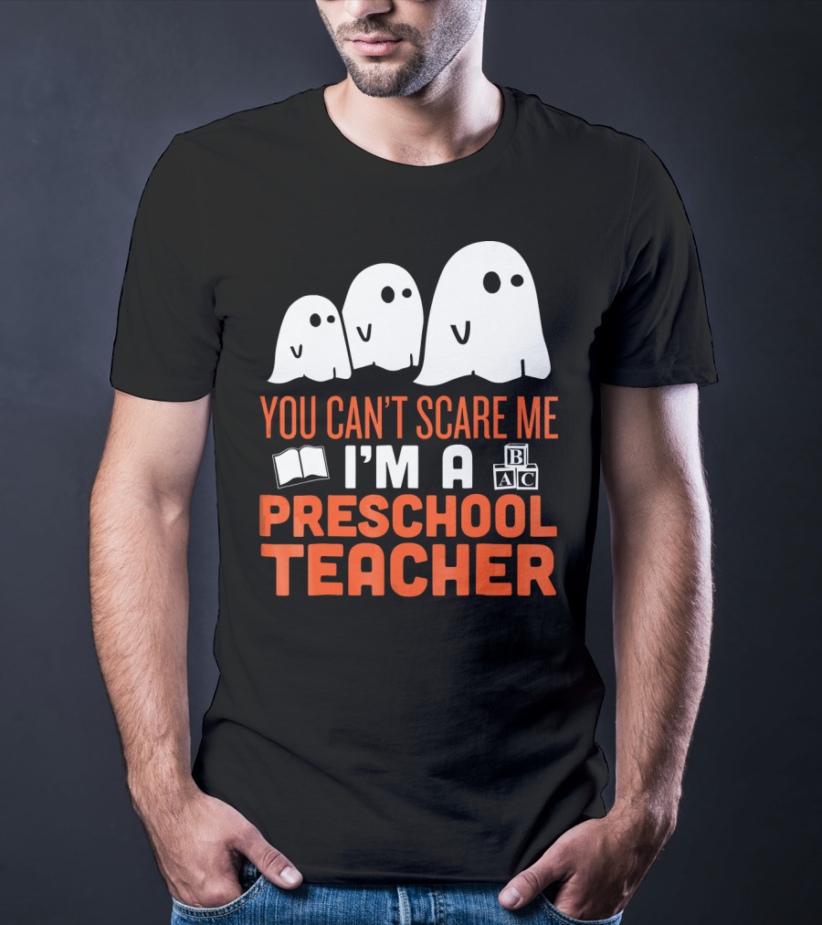 You Can't Scare Me I'm A Preschool Teacher Ghosts Book Blocks T-Shirt