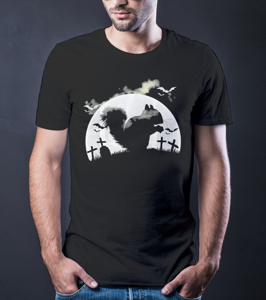 Spooky Halloween Rodent In Graveyard With Full Moon And Bats T-Shirt