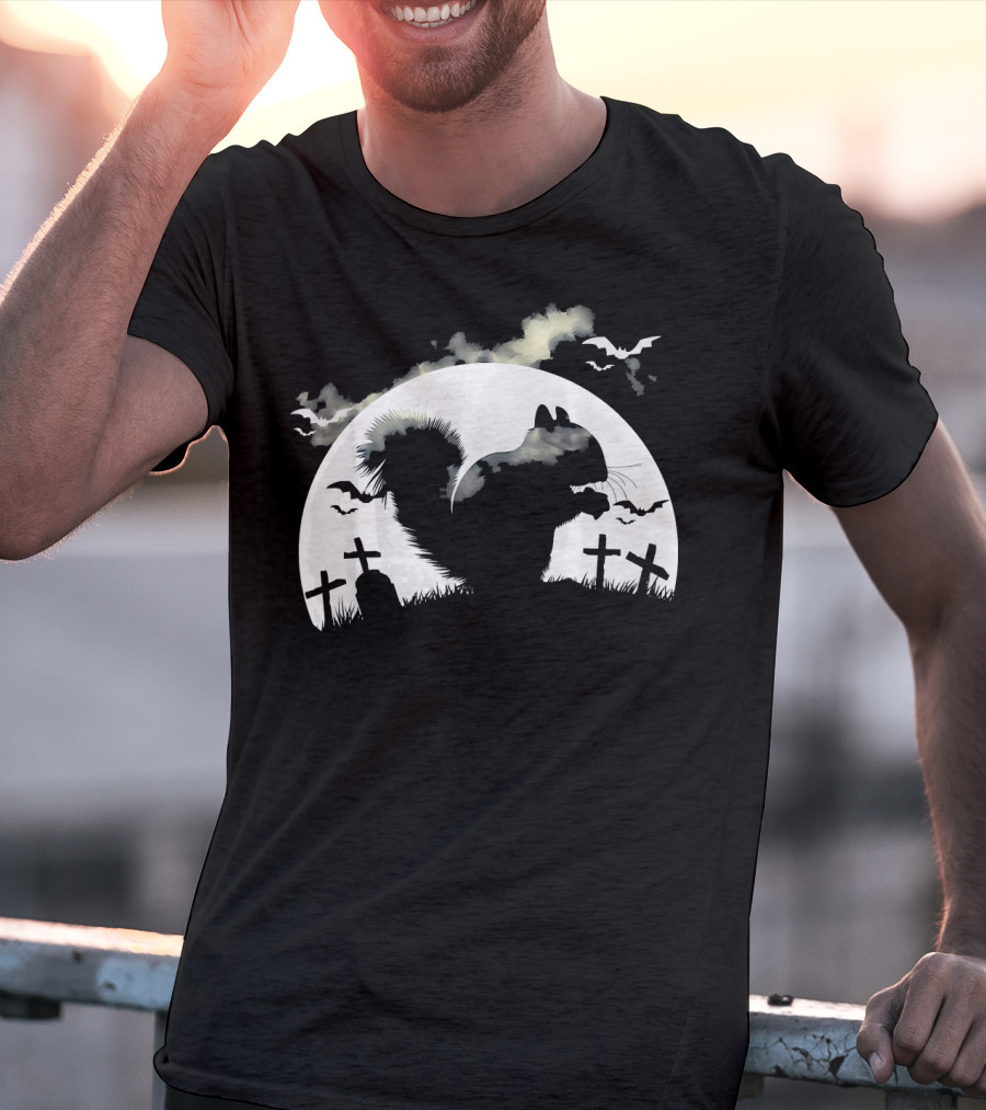 Spooky Halloween Rodent In Graveyard With Full Moon And Bats T-Shirt