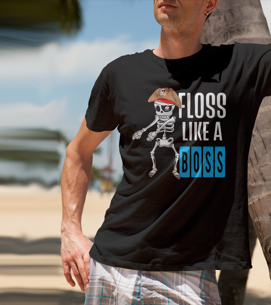 Floss Like A Boss Flossing Skele Pirate Hat Skeleton Dance T-Shirt