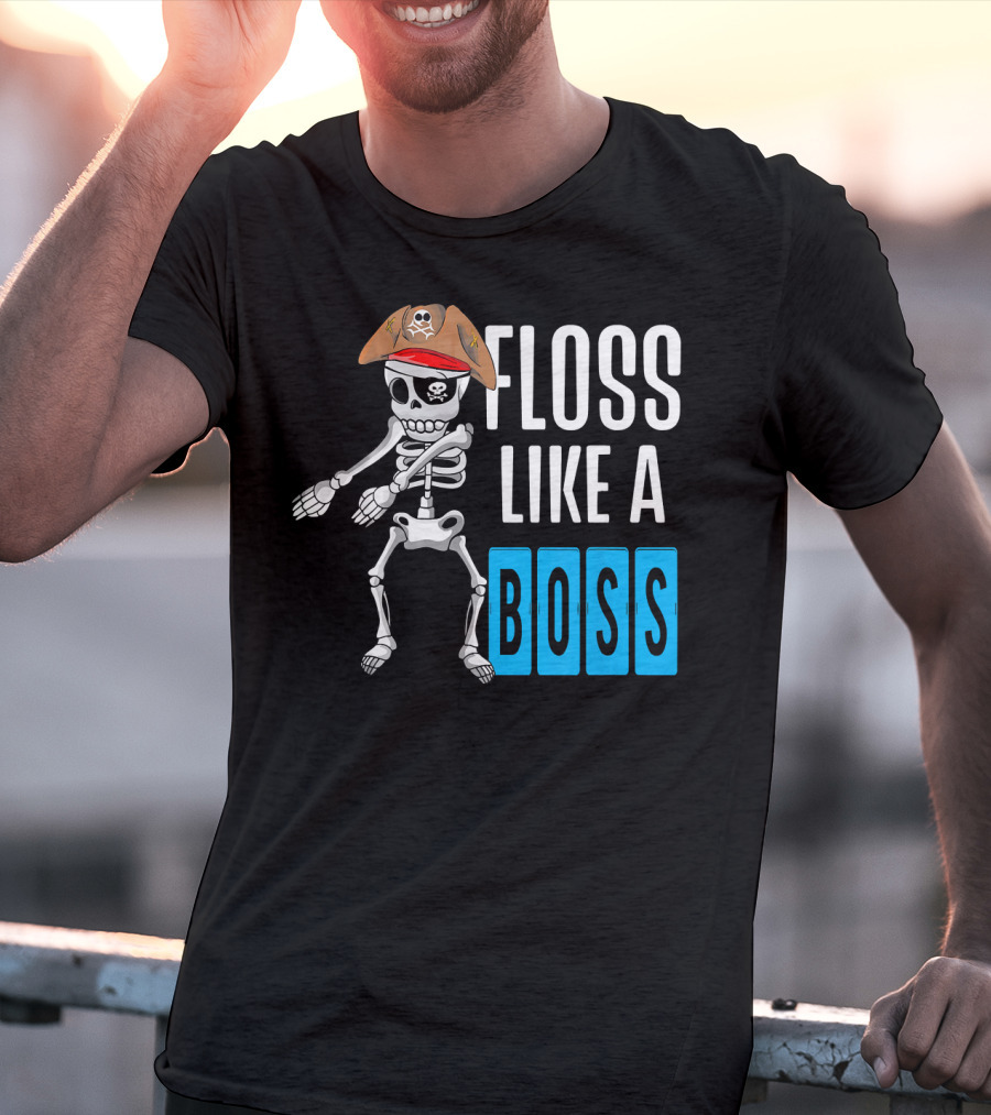 Floss Like A Boss Flossing Skele Pirate Hat Skeleton Dance T-Shirt