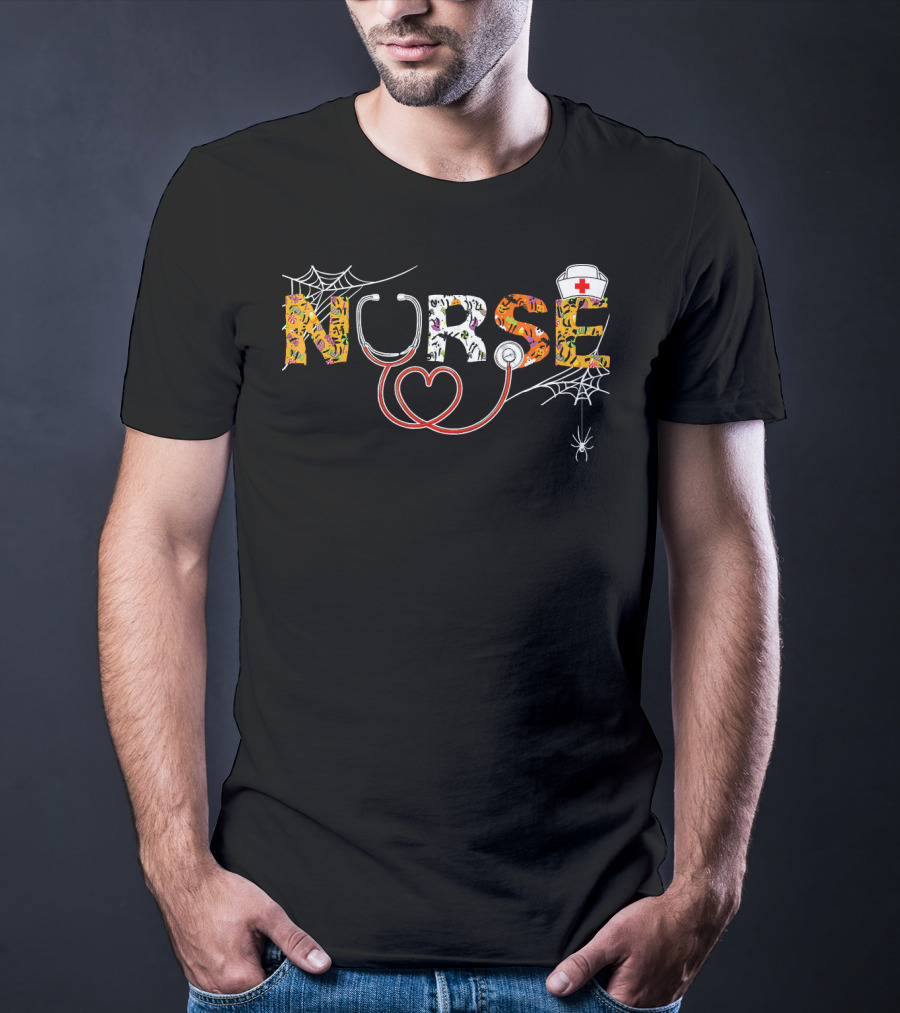 Halloween Nurse With Stethoscope And Spiderwebs T-Shirt