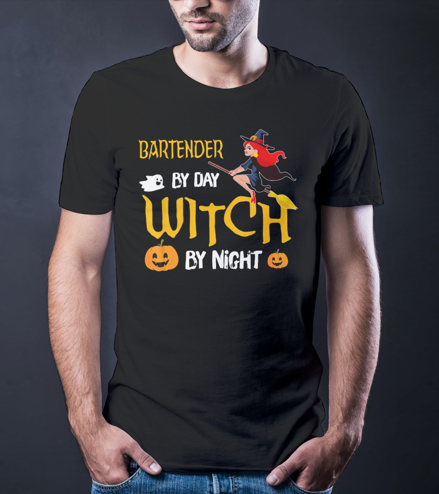 Bartender By Day Witch By Night Halloween Humor T-Shirt