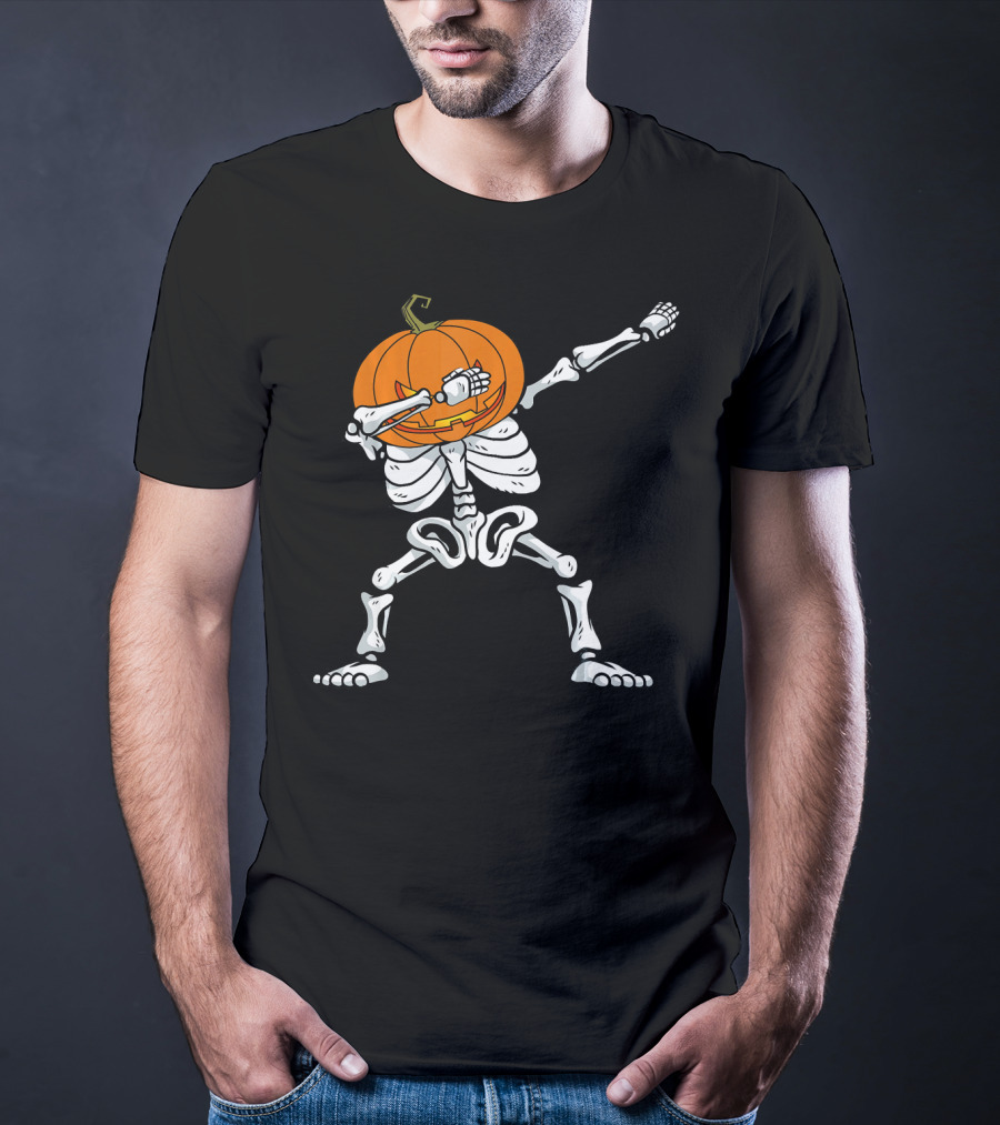 Halloween Dabbing Skeleton Pumpkin Trendy Dance Pose T-Shirt