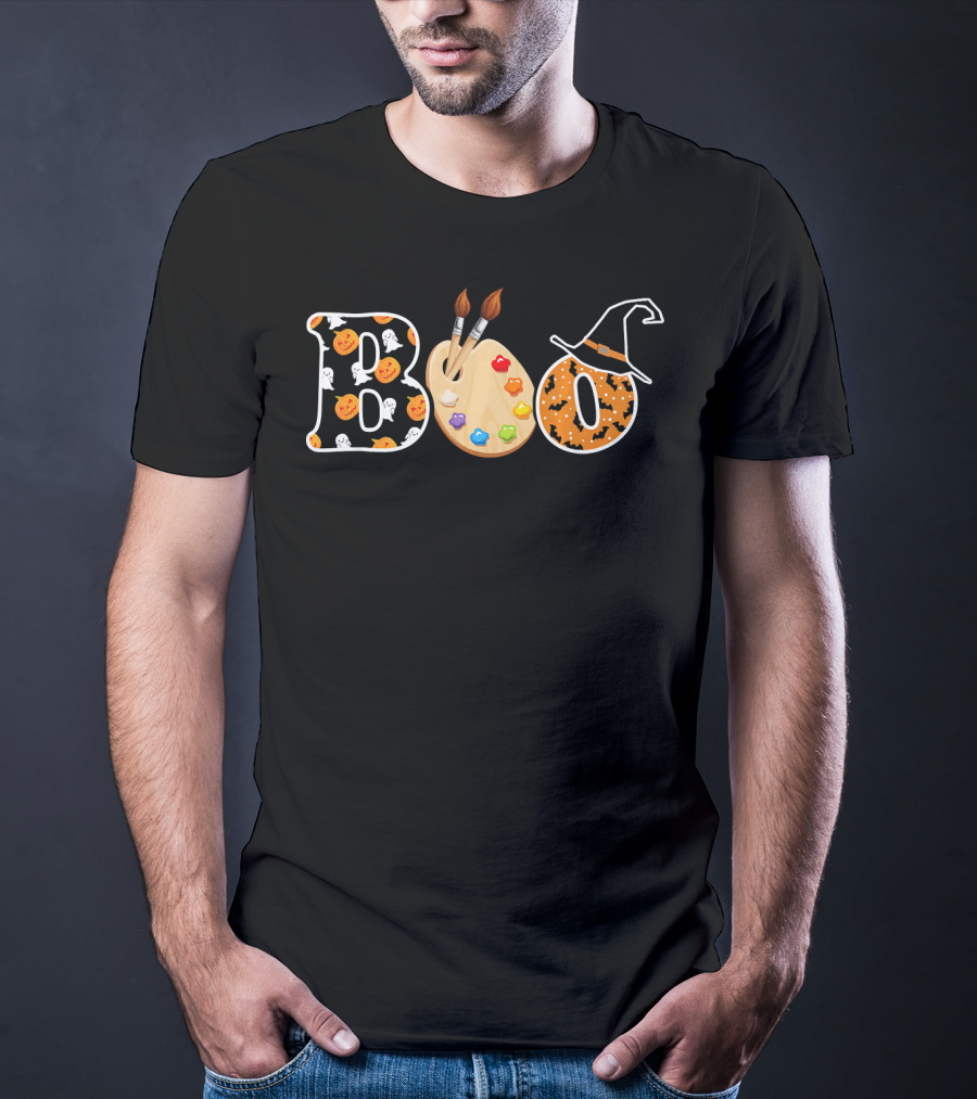 Boo Artist Palette Halloween Witch Hat Pumpkin Ghost T-Shirt
