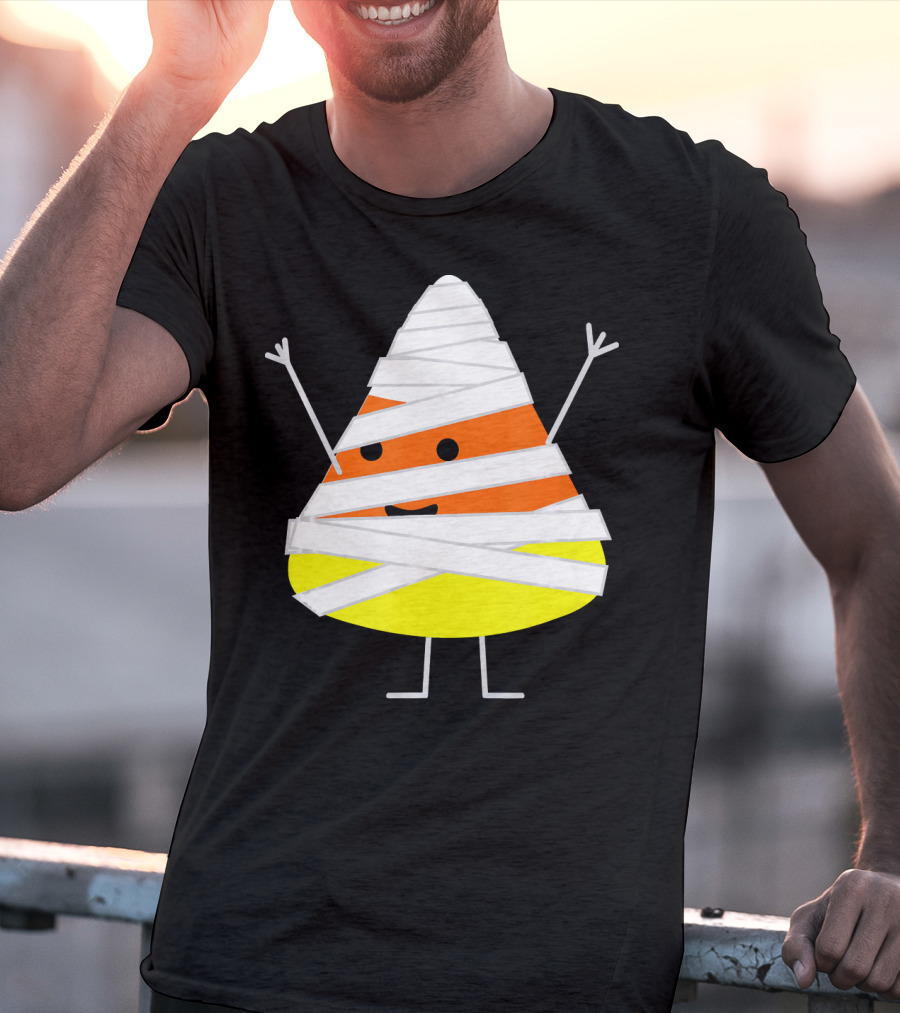 Mummy Wrapped Cartoon Candy Corn Halloween T-Shirt