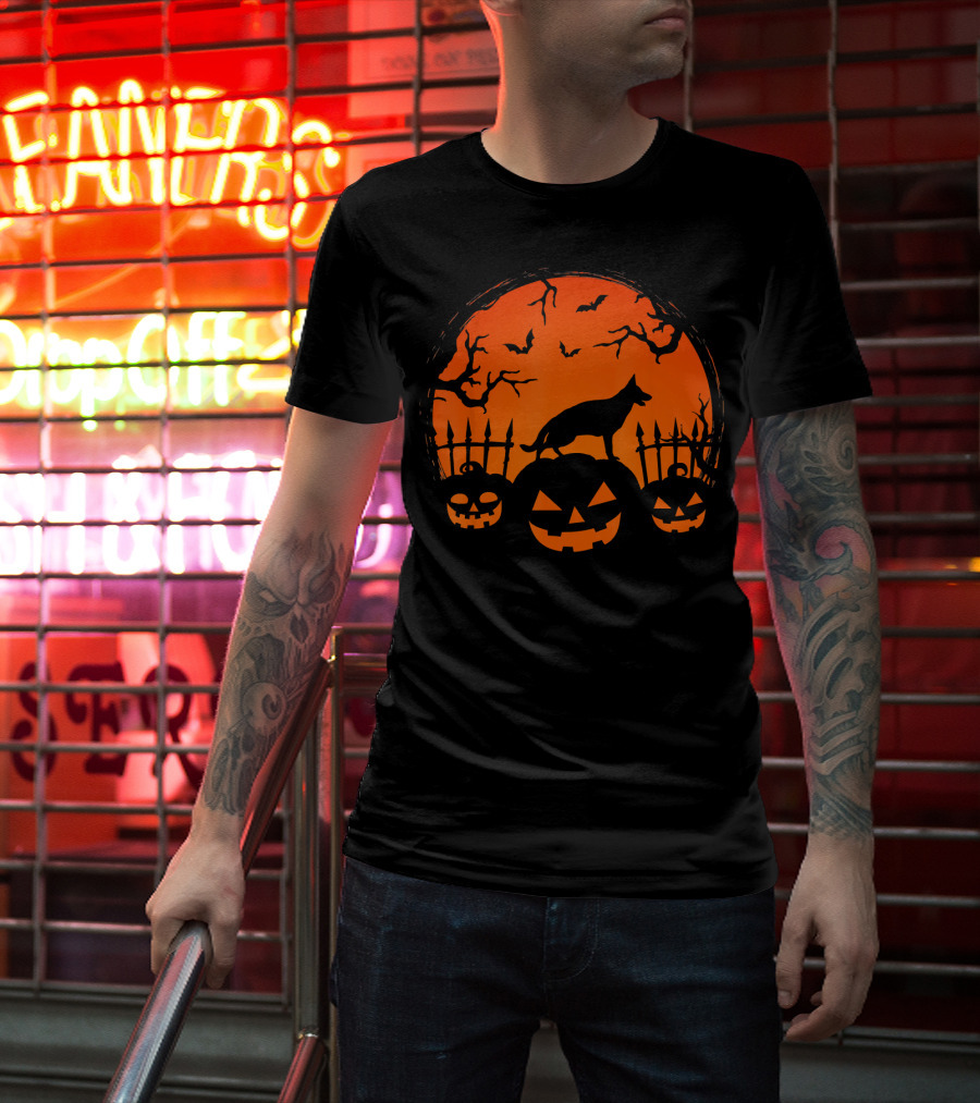 Halloween Night Pumpkin German Shepherd Dog T-Shirt