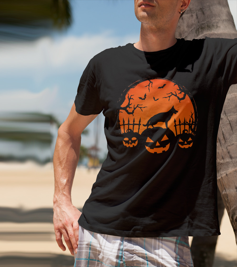 Halloween Night Pumpkin German Shepherd Dog T-Shirt