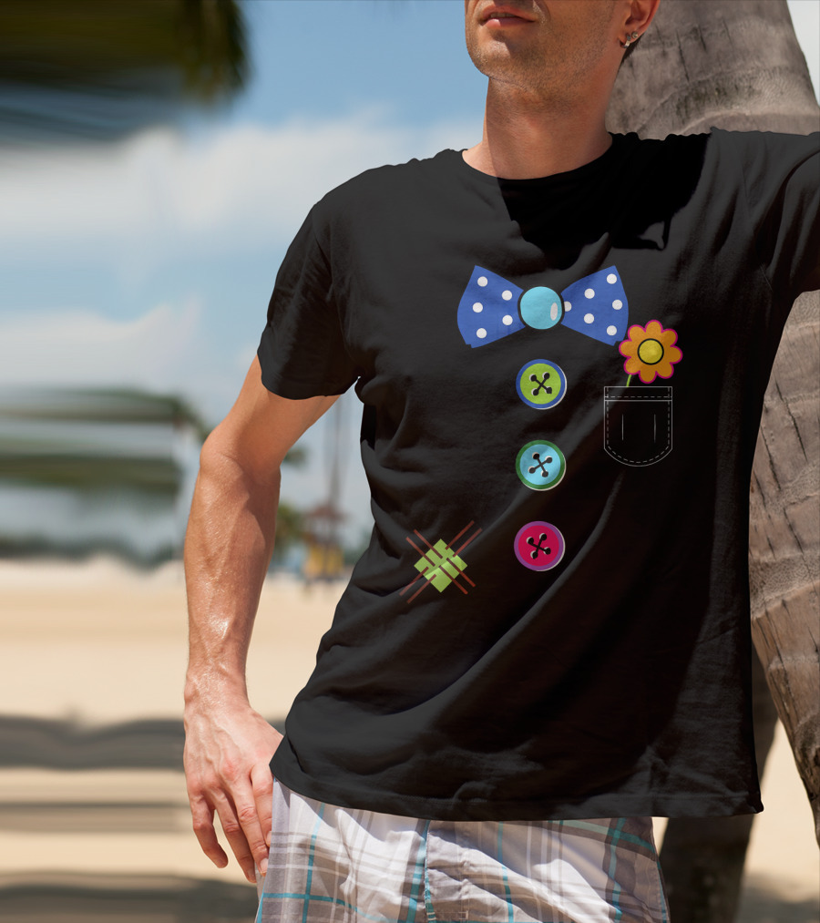 Halloween Clown DIY Costume Fun Polka Dot Bow Tie Buttons Flower Pocket T-Shirt