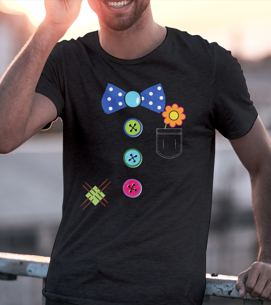 Halloween Clown DIY Costume Fun Polka Dot Bow Tie Buttons Flower Pocket T-Shirt