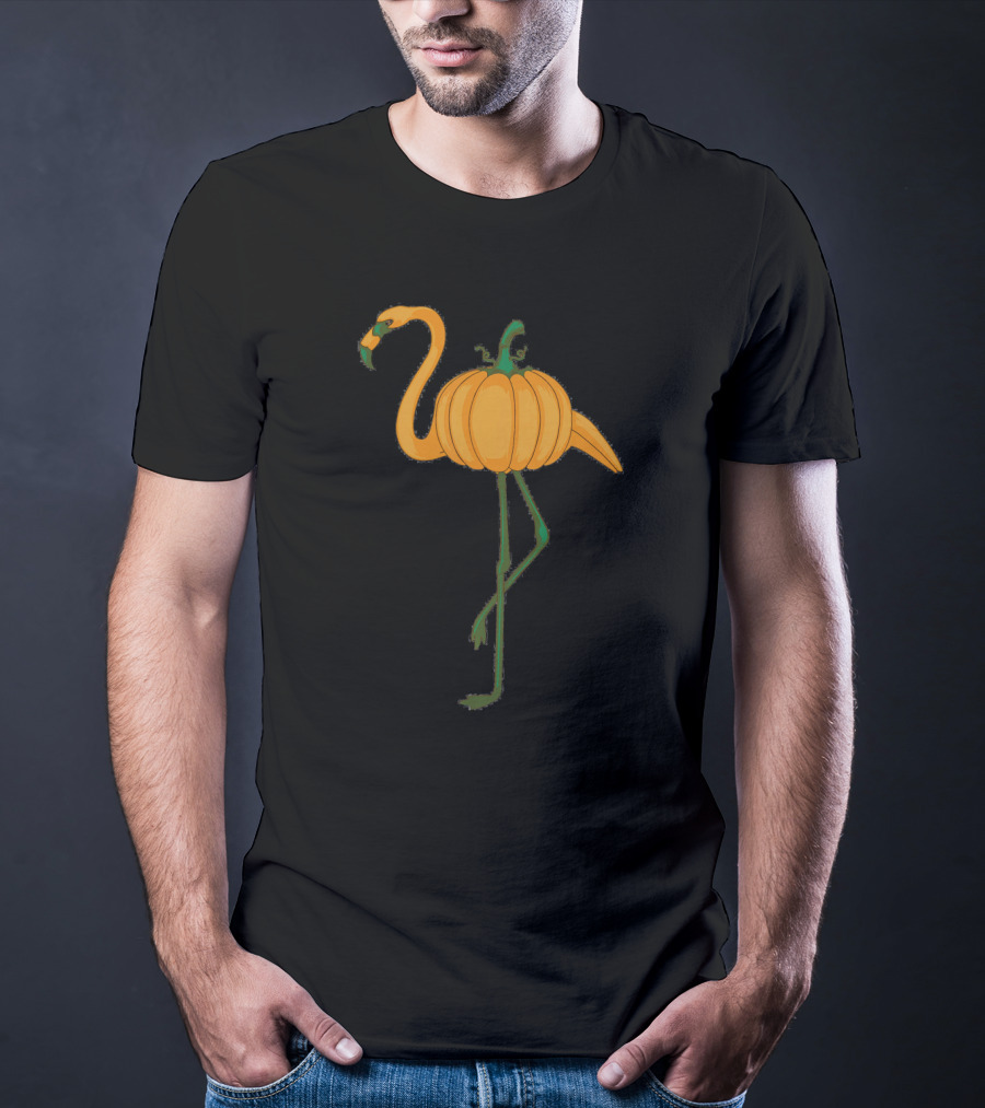 Flamingoween Cool Halloween Flamingo Pumpkin Fusion T-Shirt