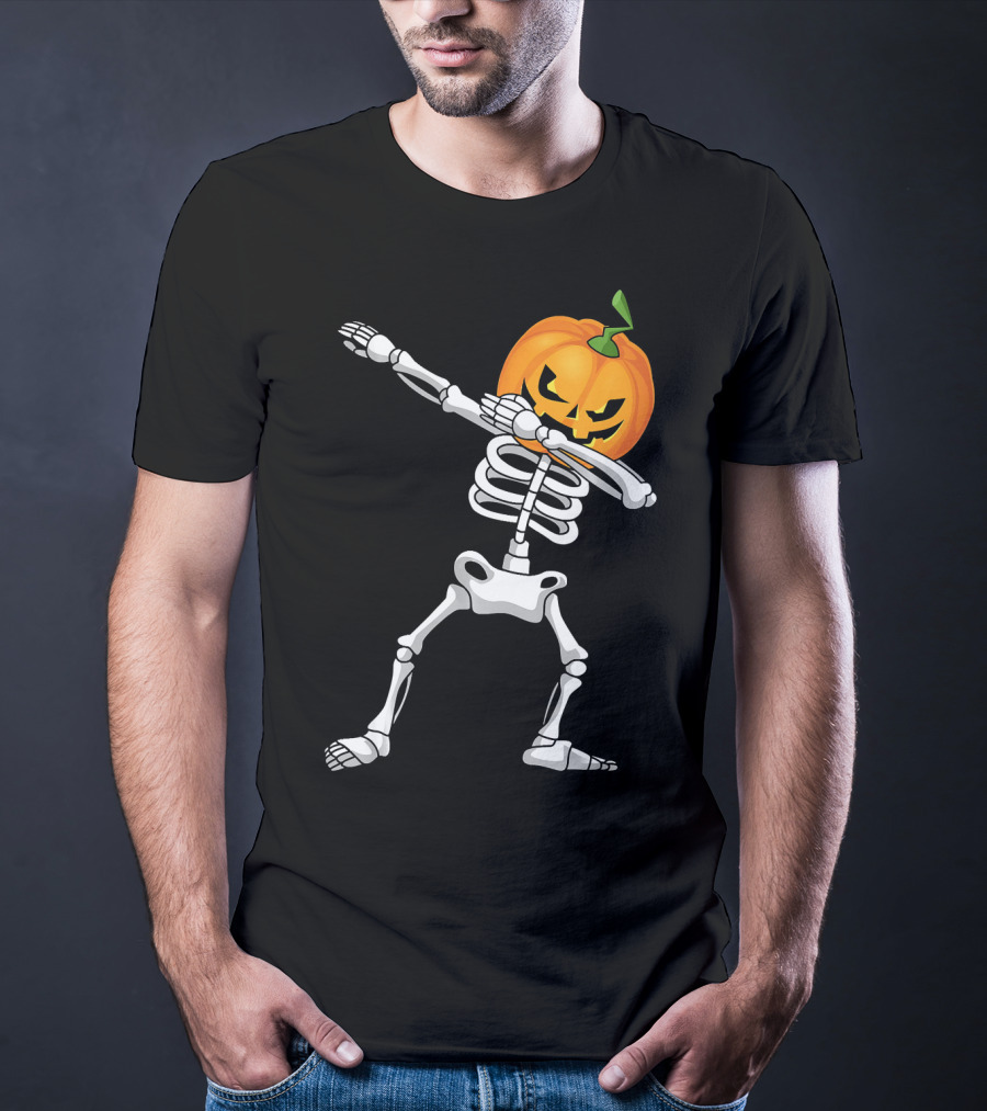 Halloween Pumpkin Skeleton Dabbing Kids T-Shirt