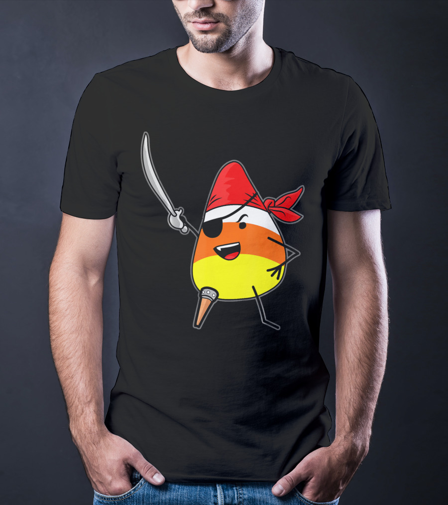 Candy Corn Pirate With Jolly Roger Sword Halloween T-Shirt