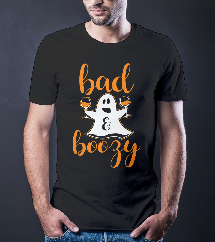 Bad And Boozy Ghost Halloween T-Shirt