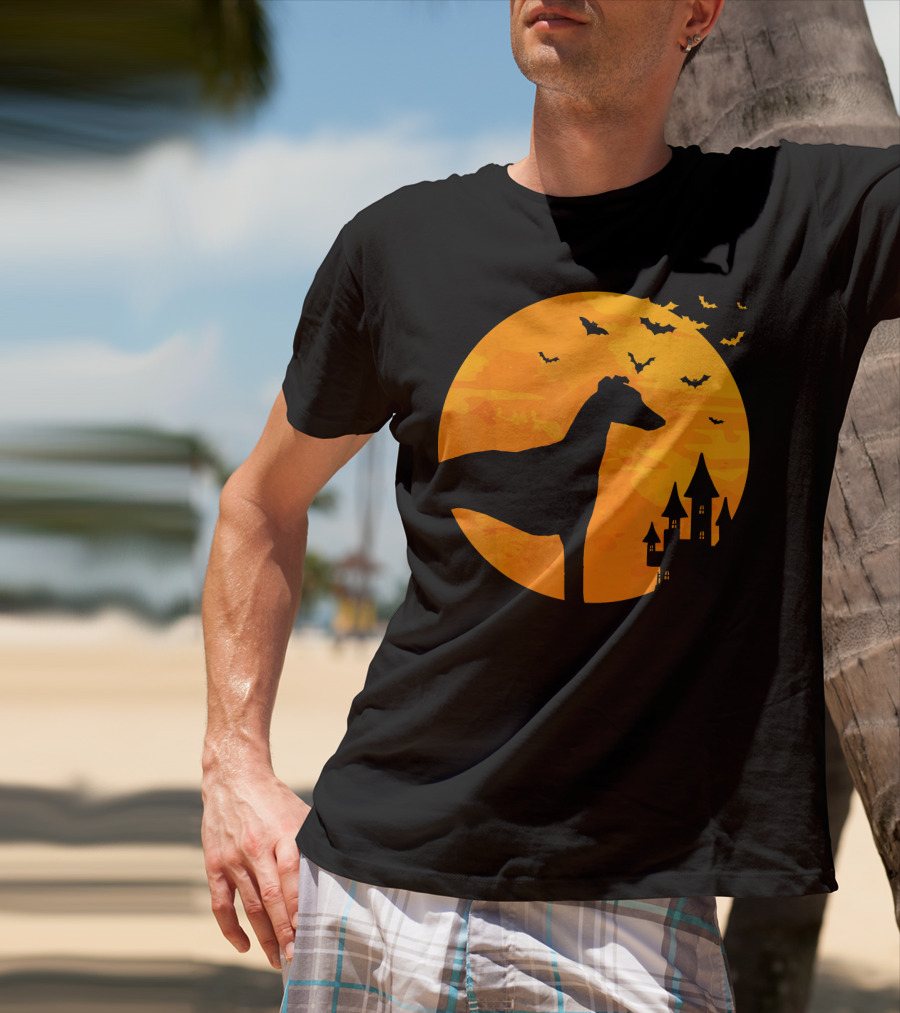 Whippet Scary Halloween Moon Castle Bats T-Shirt