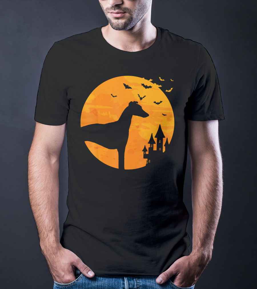 Whippet Scary Halloween Moon Castle Bats T-Shirt