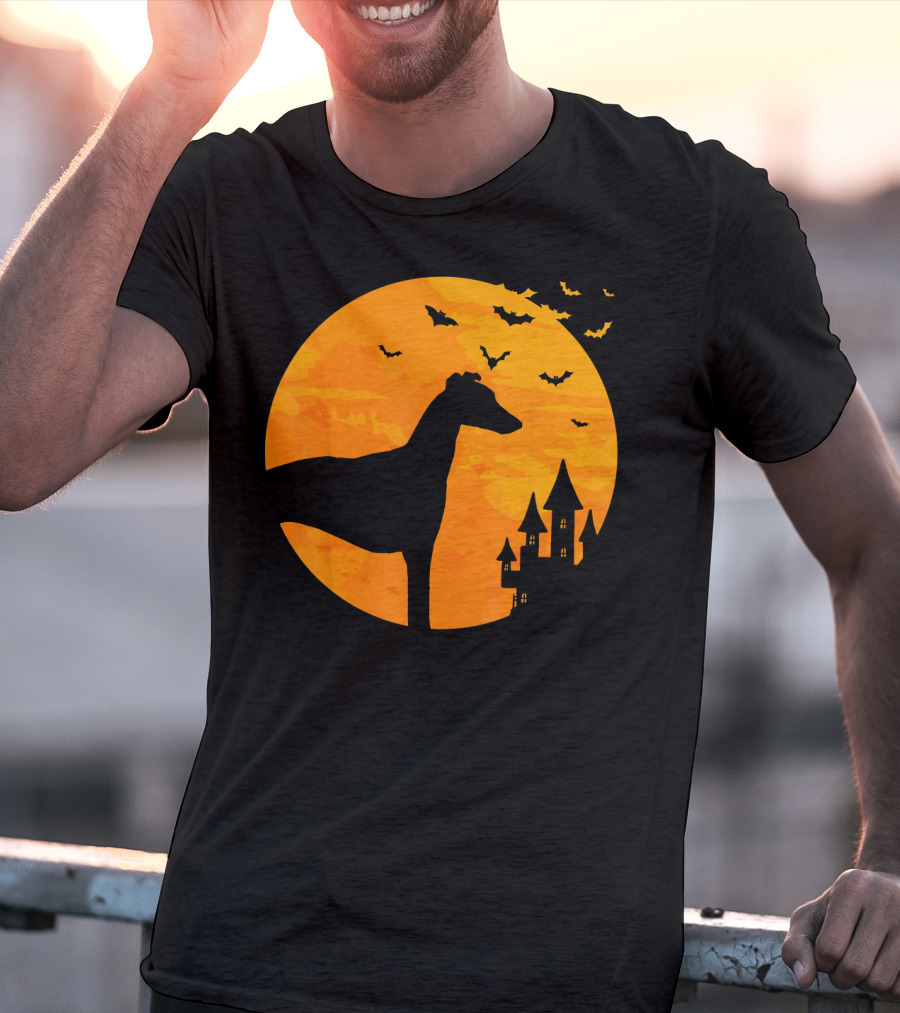 Whippet Scary Halloween Moon Castle Bats T-Shirt