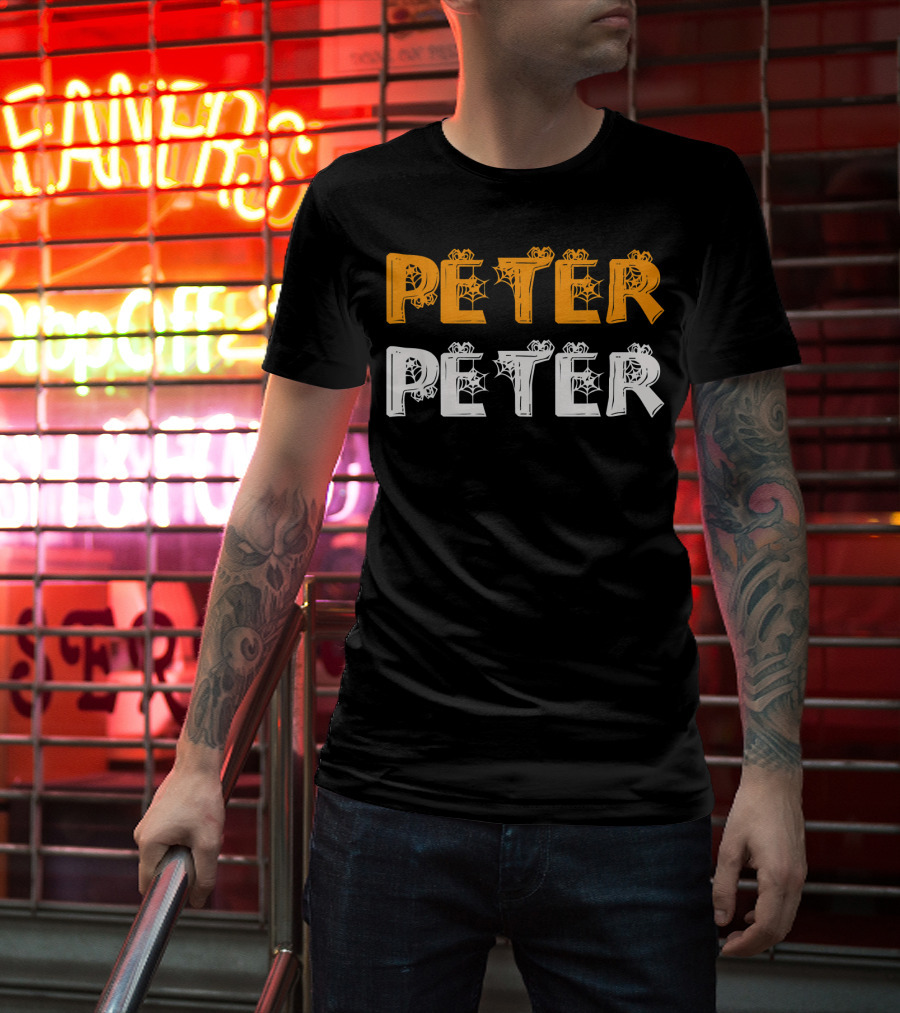Peter Peter Pumpkin Halloween Eater Spiderweb Letters T-Shirt