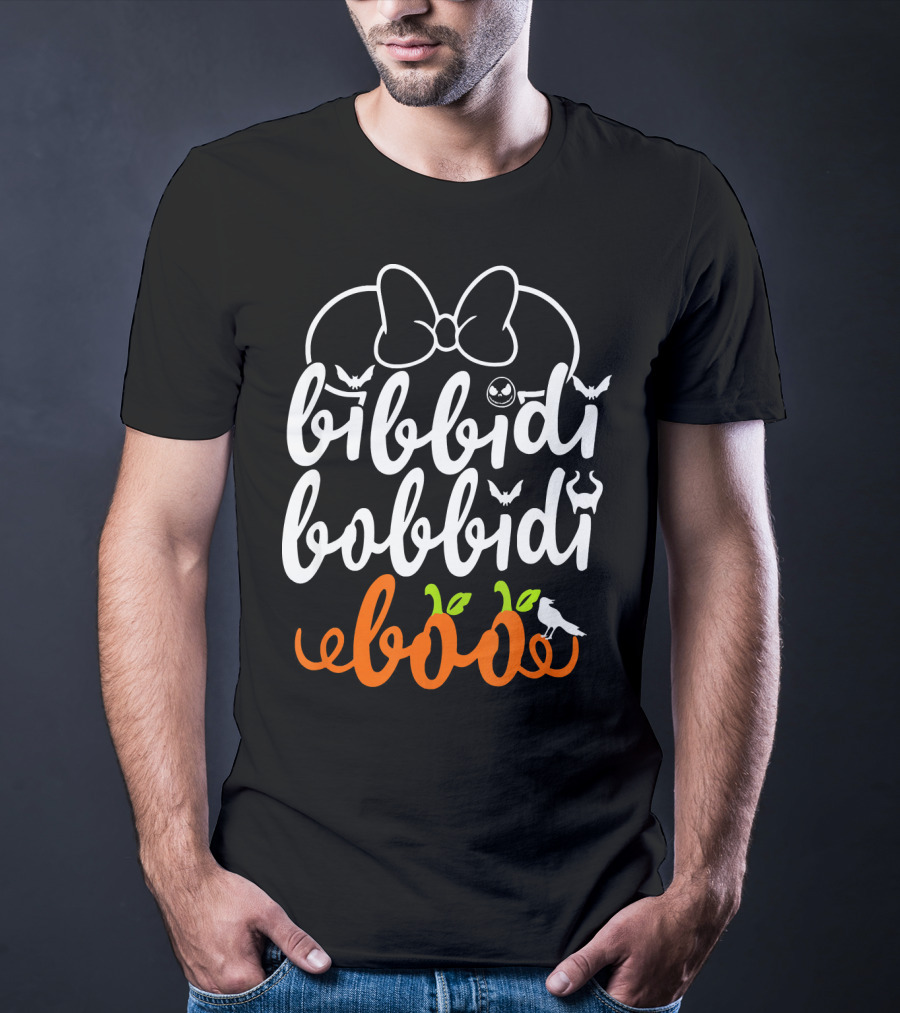 Bibbidi Bobbidi Boo Halloween Bats Jack-O'-Lantern Pumpkin Bow T-Shirt