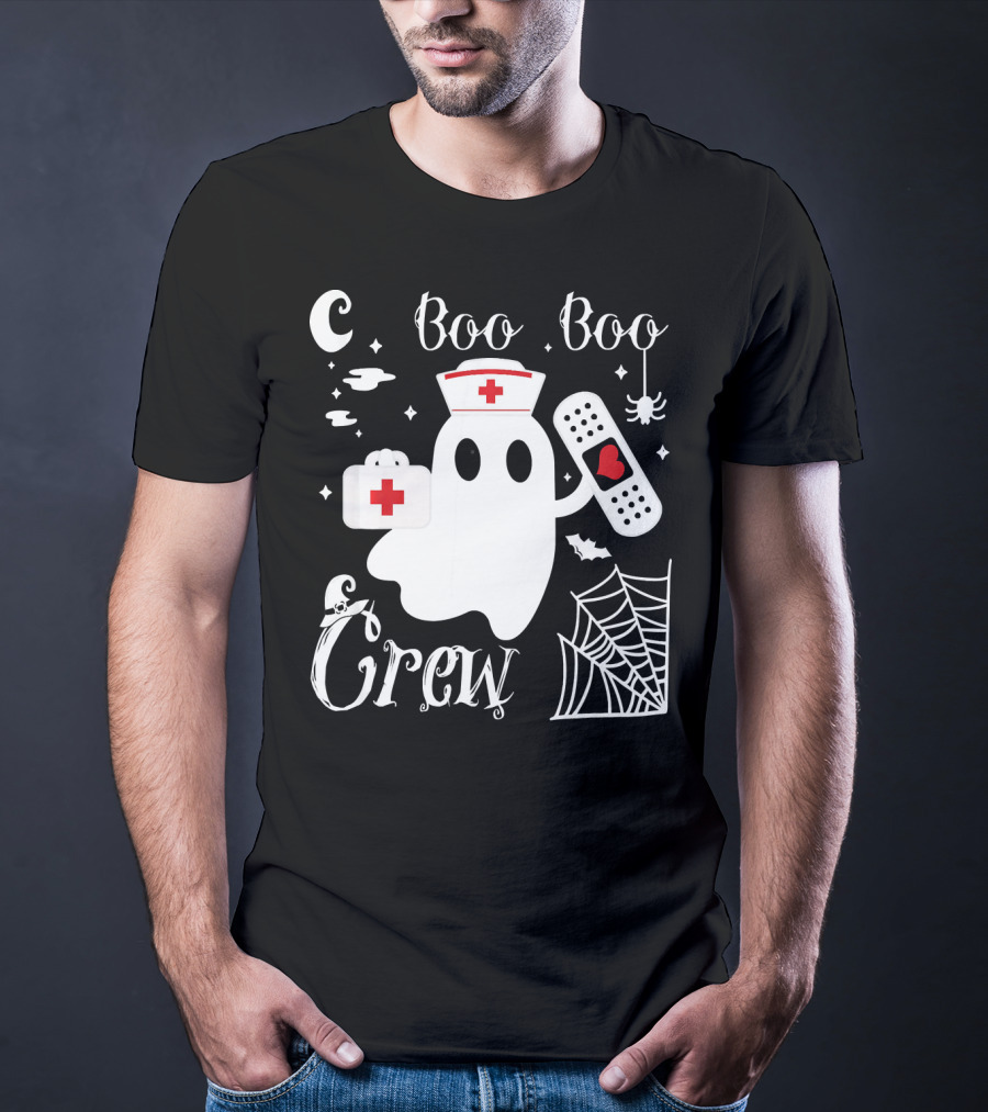 Boo Boo Crew Ghost Nurse With Bandage And Spider Web And Medical Symbols T-Shirt