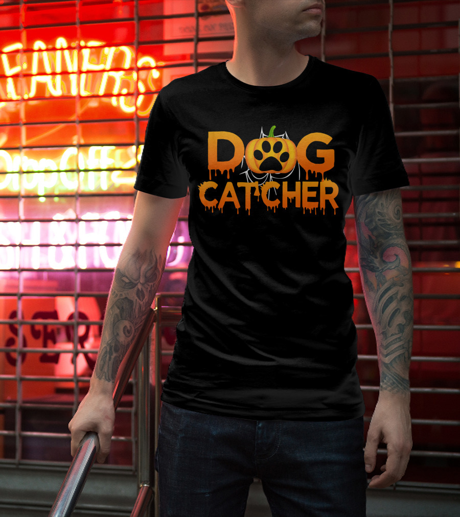 Dog Catcher Halloween Pumpkin Paw Prints T-Shirt