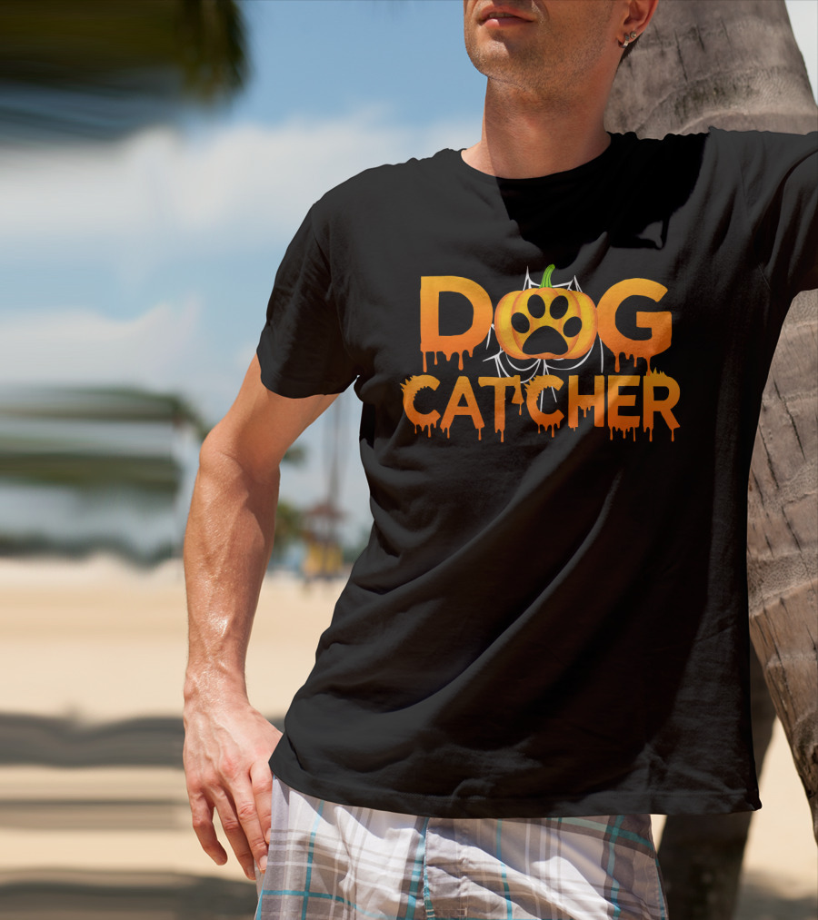 Dog Catcher Halloween Pumpkin Paw Prints T-Shirt