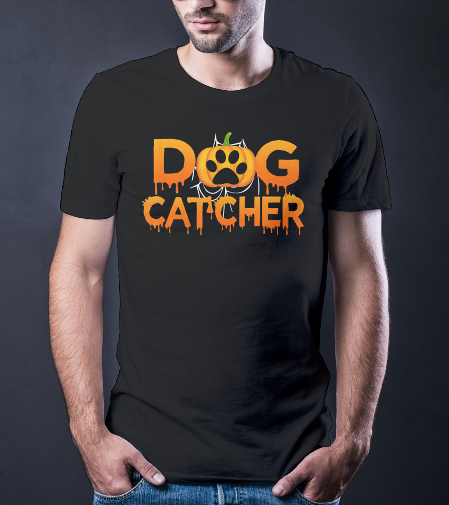 Dog Catcher Halloween Pumpkin Paw Prints T-Shirt