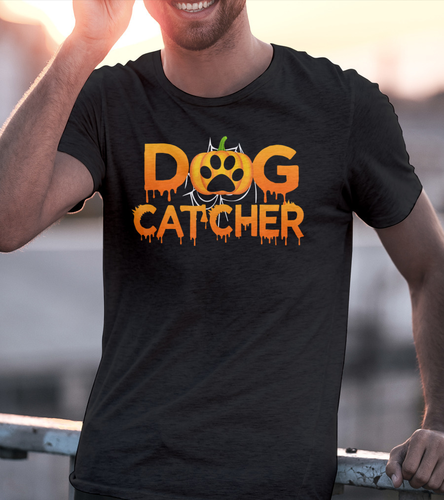Dog Catcher Halloween Pumpkin Paw Prints T-Shirt