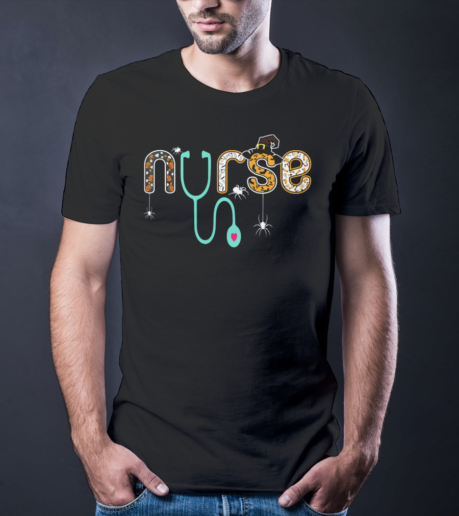Nurse Stethoscope Spider Halloween Witch Hat T-Shirt